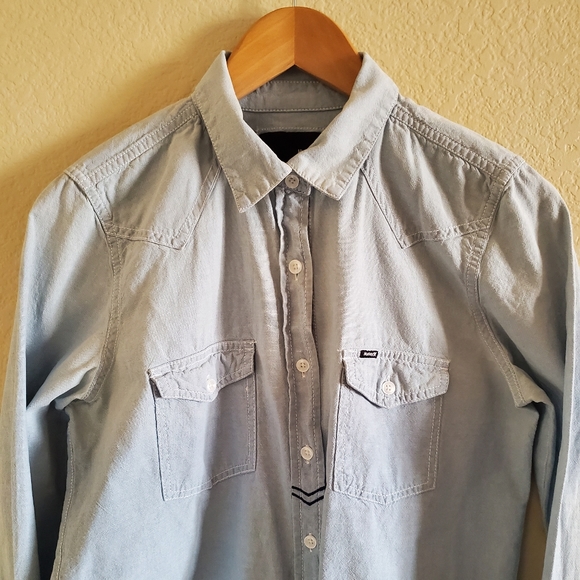 HURLEY ombre long sleeve button down shirt sz M - Picture 3 of 6